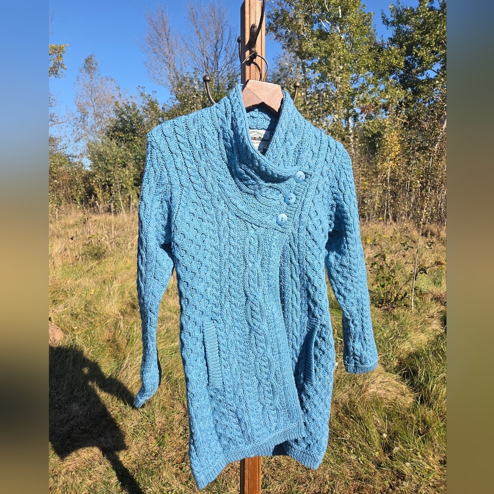 Aran 100% Merino Wool Irish Women's Sweater Blue